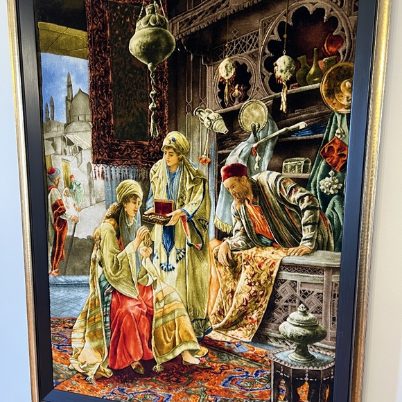 Unique Vintage Framed Hand Woven Silk Rug - Picture 4 of 5